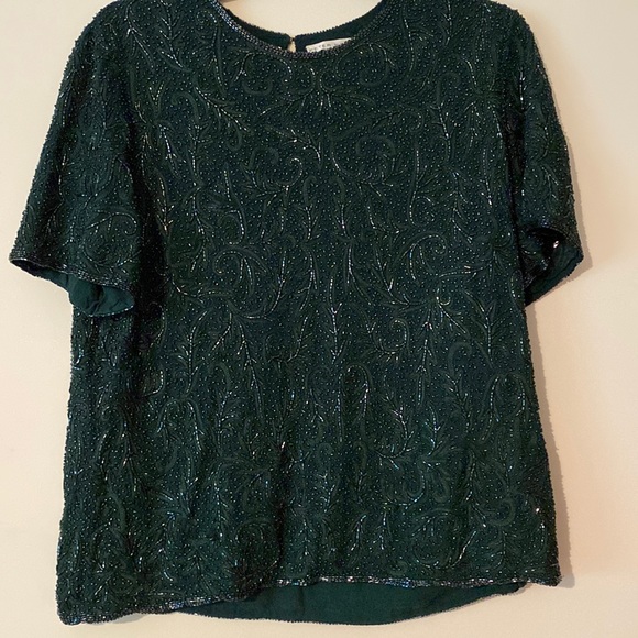 Vintage women’s Peter Nygård size small heavily beaded blouse top emerald green - Picture 1 of 9